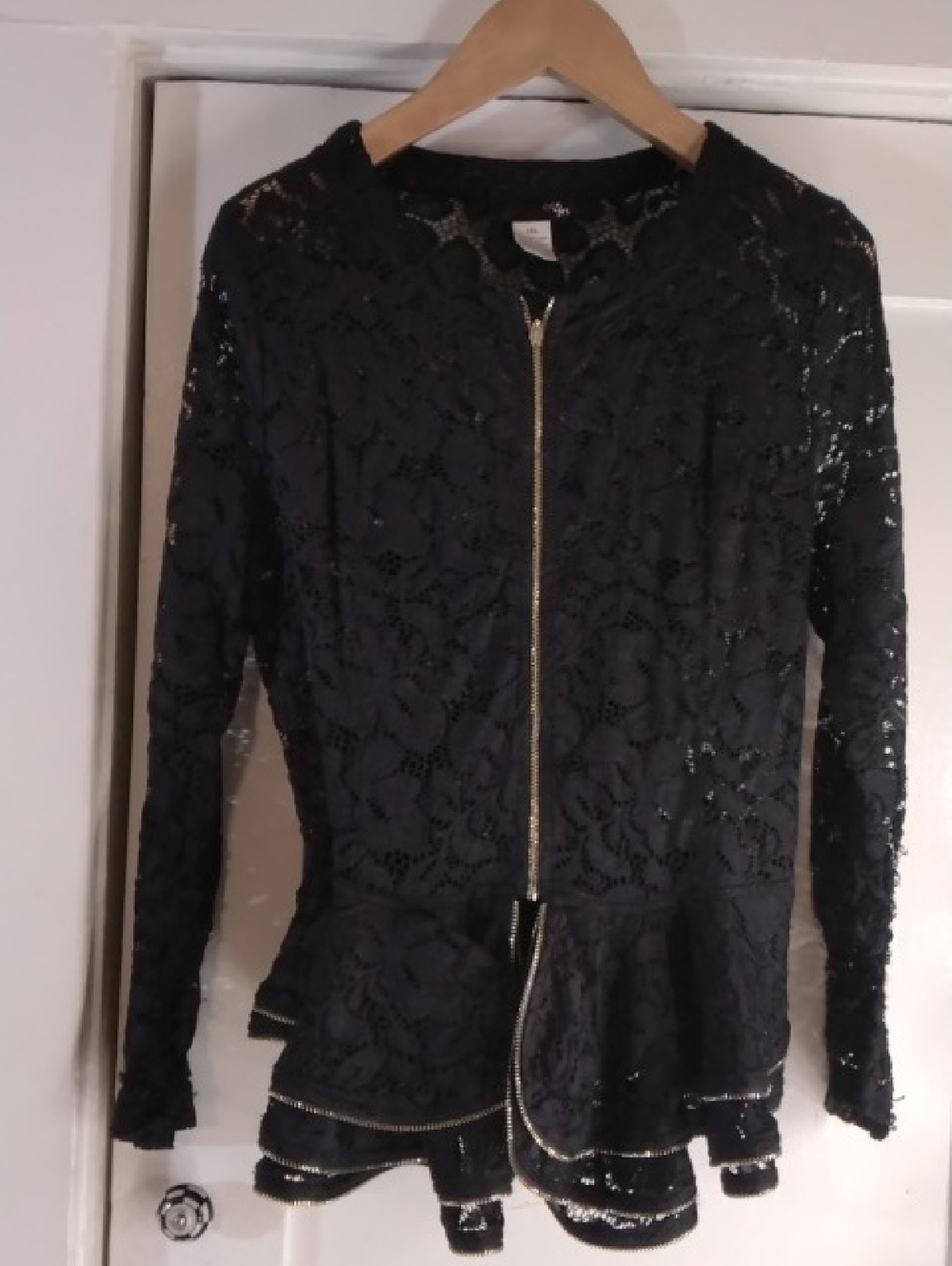 Black Lace Zip-Front Peplum Blazer Jacket